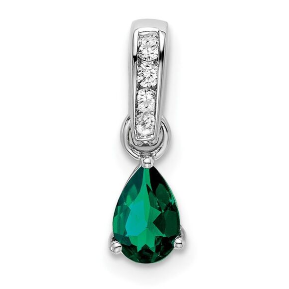 Kazi Luxury 14K White Gold Pear Created Emerald and Diamond Pendant